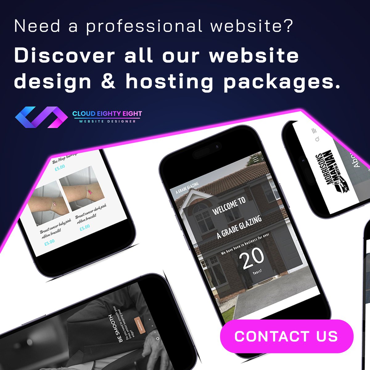 cloud88uk1's tweet photo. Do you need a professional website?
Cloud Eighty Eight Ltd has you covered, we create bespoke websites that suits your needs.
What we do:
- Create a colour scheme
- Design each page
- Add your information
- Set-up SEO
- Add Meta Data
- WATCH IT GROW ONLINE https://t.co/J6iyu3FcAq