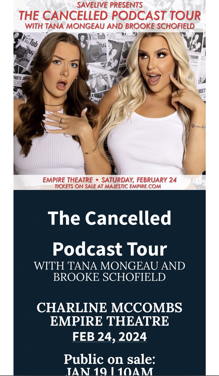 itschriswtf's tweet image. SAN ANTONIO!! The Cancelled Podcast Tour is coming to the @MajesticEmpire Theatre on Feb 29! 🎉
TICKETS ON SALE  JAN 19 @ 10AM!
Would love to sit for a quick interview 🩷