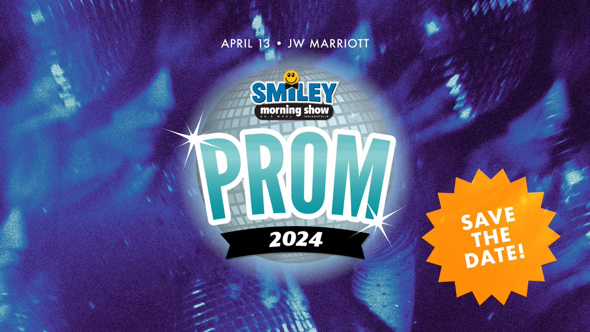 smileyradioshow's tweet photo. SAVE THE DATE!  Smiley Prom 2024 will be bigger and better than ever!  Mark your calendars for Saturday, April 13th and join the Smiley Morning Show at the JW Marriott for Smiley Prom ’24.

Keep listening for more details and mark February 1 on your calendar, that’s when tickets go on-sale.  We can’t wait to party with you at Smiley Prom 2024!