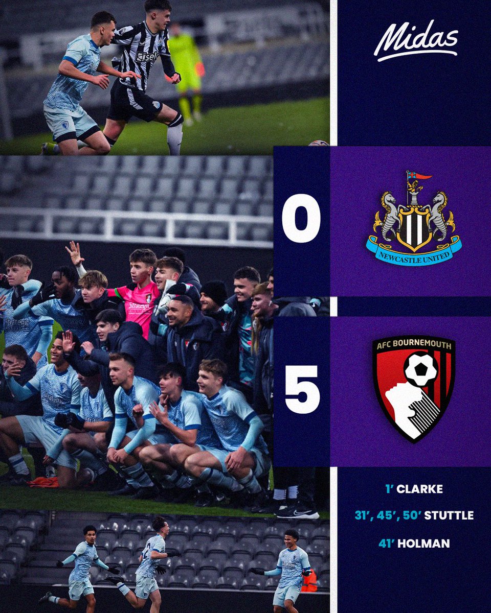 Midas Sports (@midassports) on Twitter photo A historic win at St Jamesโ Park! ๐
<a href="/ReesRemy/">Remy Rees-Dottin</a> and Ollie Morgan lead their Bournemouth side to an explosive 5-0 win away at Newcastle.
In doing so, theyโve progressed to the fifth round of the FA Youth Cup, where theyโll take on Tottenham Hotspur! ๐๐
#AFCB #AFCBU18 A historic win at St Jamesโ Park! ๐
<a href="/ReesRemy/">Remy Rees-Dottin</a> and Ollie Morgan lead their Bournemouth side to an explosive 5-0 win away at Newcastle.
In doing so, theyโve progressed to the fifth round of the FA Youth Cup, where theyโll take on Tottenham Hotspur! ๐๐
#AFCB #AFCBU18