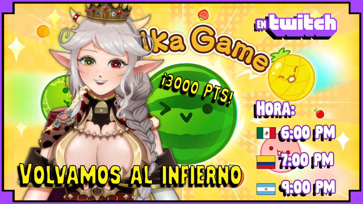 ZabyMilbath's tweet photo. 🍉¡Volvemos a Suika Game!🍉
Meta 3000pts.
Acompáñenme mientras caigo en la locura 😌❤️👑.
Solo en Twitch:
🟣https://t.co/jwmo4AfmrK
#Zabylive https://t.co/i9HBq5qCyv