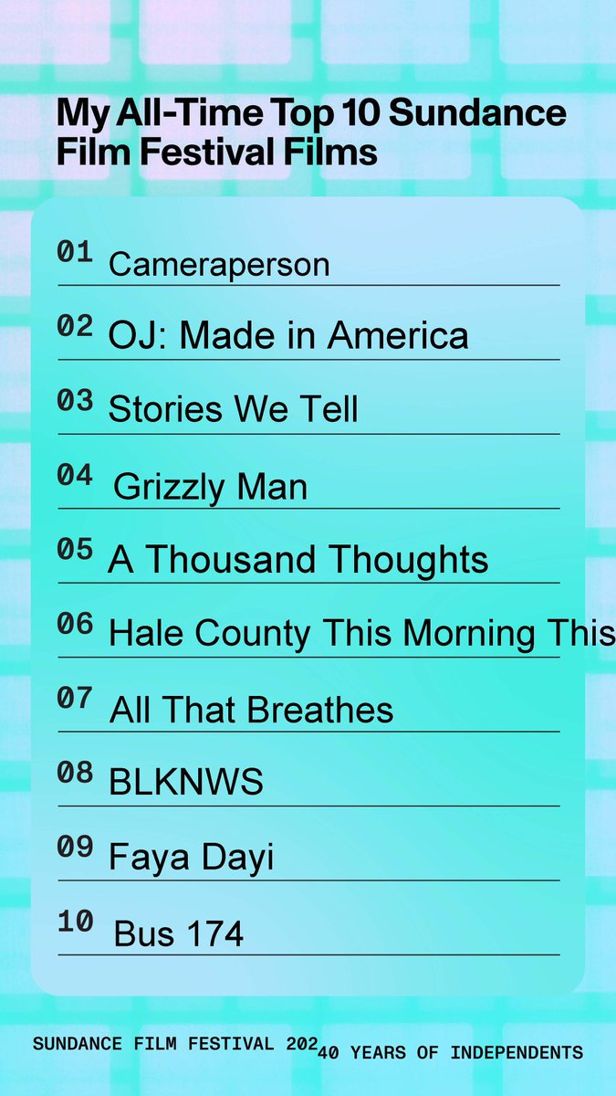 On the eve of the 40th @sundancefest, here are my top 10 fave docs from the 1999 edition (my debut) to 2023. Happy #Sundance40th!