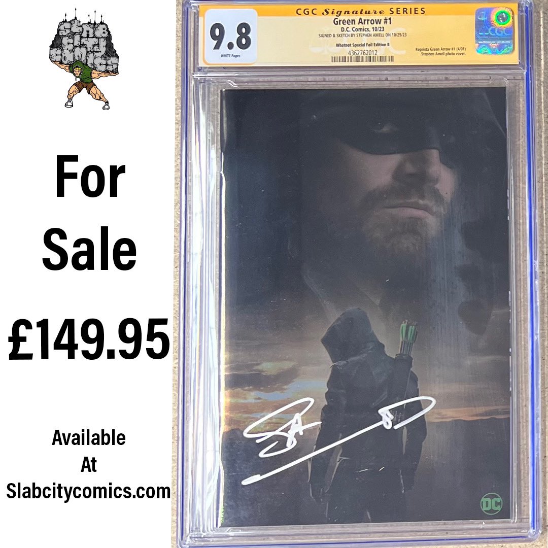Slabcitycomics's tweet photo. Green Arrow #1 Whatnot Foil SS CGC 9.8 Signed &amp; Sketched By Stephen Amell on 10/29/23 https://t.co/hhz6xNTZiT 
Worldwide shipping!  @stephenamell #comic #comicsforsale #igcomics #signedcomic #cgc #sscgc #slabcitycomics #comicbook #comicbooknerd #comicart https://t.co/qPMwS7cuXY