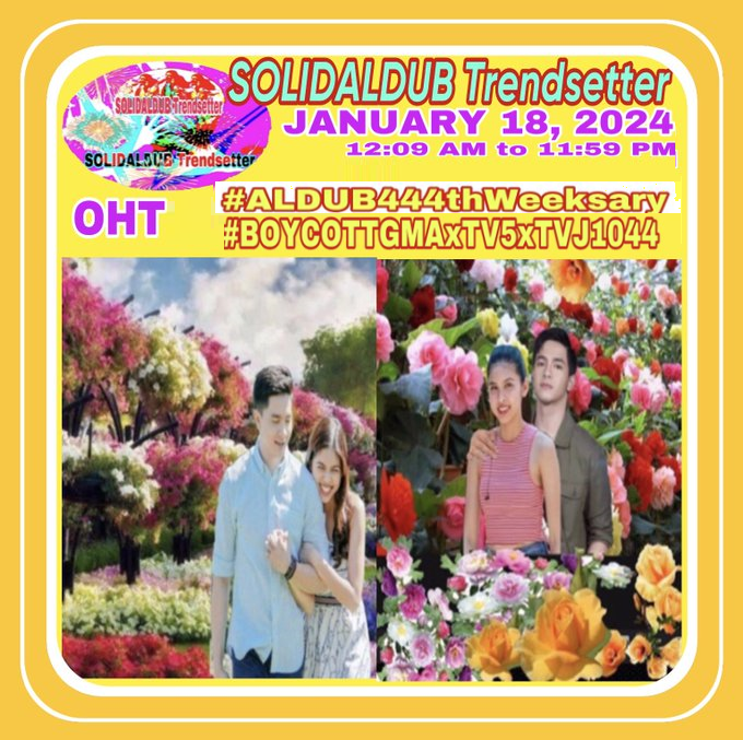 NellyADN"ALDUB/MAICHARD4EVER" (@nellygbasco) on Twitter photo MGA KA-ADN - JANUARY 18, 2024 PO TAYO
"HAPPY 444TH WEEKSARY"
<a href="/aldenrichards02/">Alden Richards</a> <a href="/mainedcm/">Maine Mendoza</a>
#ALDUB444thWeeksary
#BOYCOTTGMAxTV5xTVJ1044
NO TO SOLO PROJECTS
ALDUB Will be back MGA KA-ADN - JANUARY 18, 2024 PO TAYO
"HAPPY 444TH WEEKSARY"
<a href="/aldenrichards02/">Alden Richards</a> <a href="/mainedcm/">Maine Mendoza</a>
#ALDUB444thWeeksary
#BOYCOTTGMAxTV5xTVJ1044
NO TO SOLO PROJECTS
ALDUB Will be back
