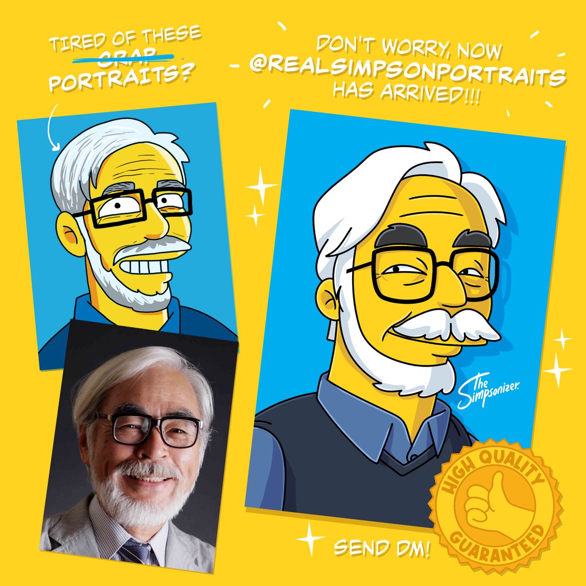 ArminCastellon's tweet photo. El maestro #HayaoMiyazaki en el verdadero #simpsonstyle
#studioghibli
Nota: Los ejemplos de "mal retrato simpson" los hago igual yo mismo en base a lo que veo en internet. https://t.co/EiEDxthT2g