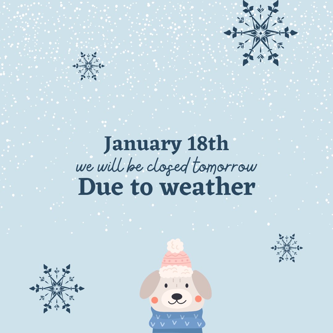 Nashville Humane will be closed tomorrow, January 18th. Our team is monitoring the weather to ensure conditions are safe for our staff and shelter animals and will post about any further closures. Thank you for being understanding during this unpredictable week of weather.❄️