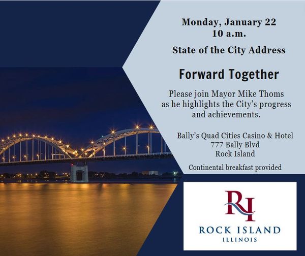 Hear ye, hear ye! 📣 Rock Island Mayor Mike Thoms will give his 2024 State of the City Address Monday, Jan. 22. Watch live on the City's YouTube Channel youtube.com/watch?v=Yz-N1Q… starting at 10 a.m. #rockisland #StateoftheCityaddress #twill