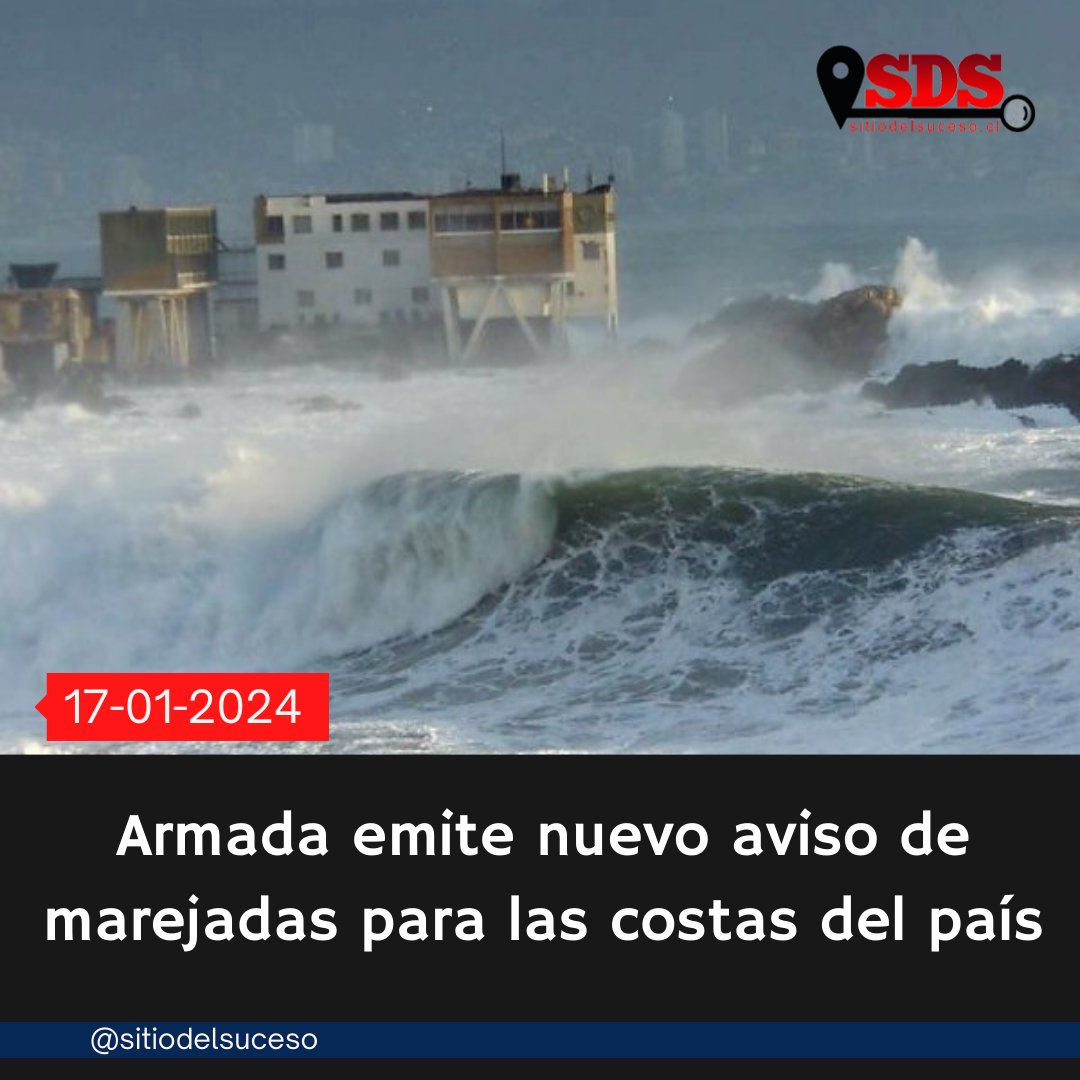 sitiodelsuceso's tweet photo. El Centro Meteorológico Marítimo de Valparaíso informa sobre un aviso de marejadas del suroeste que se presentará desde el Faro Corona hasta Huasco.

Se estima que esta condición se manifestará a contar del viernes 19 hasta el lunes 22 de enero. https://t.co/AxGU4nO9ur