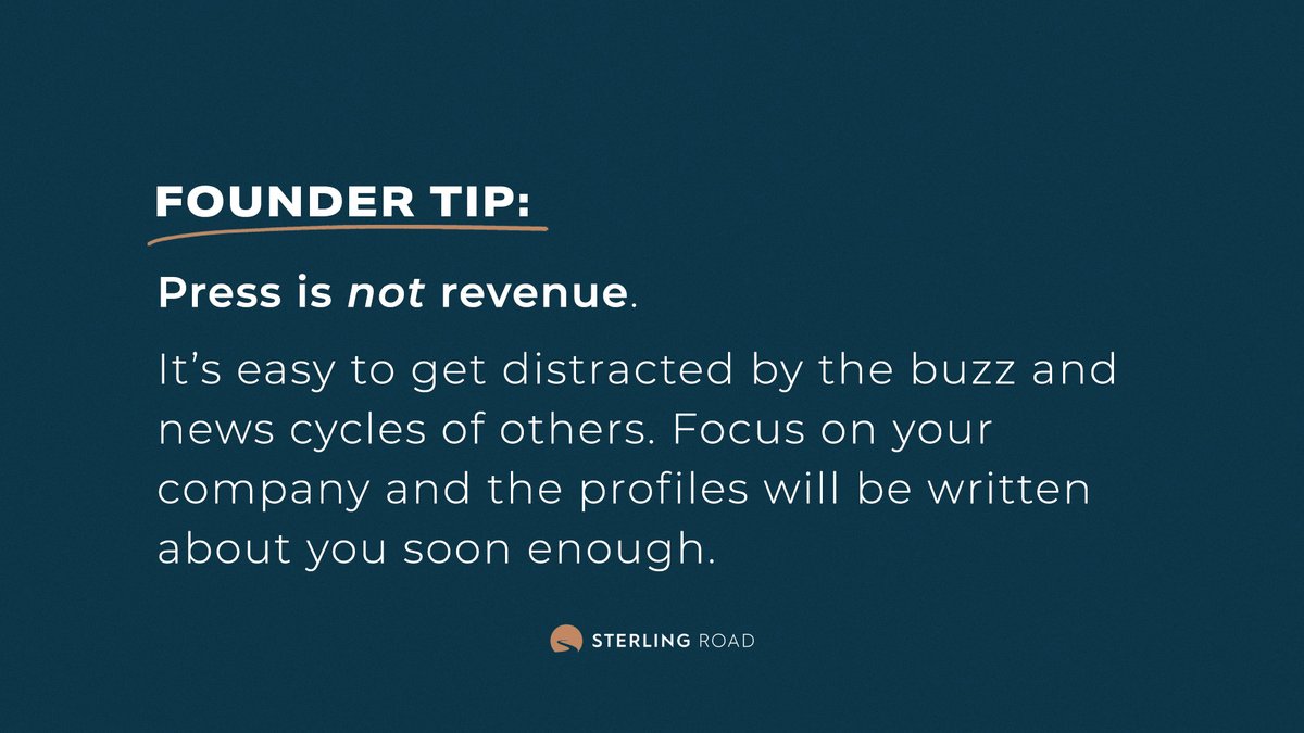 Founder Tip: Press is not revenue.

It’s easy to get distracted by the buzz and news cycles of others. Focus on your company and the profiles will be written about you soon enough.

#StartupFocus #FounderTip