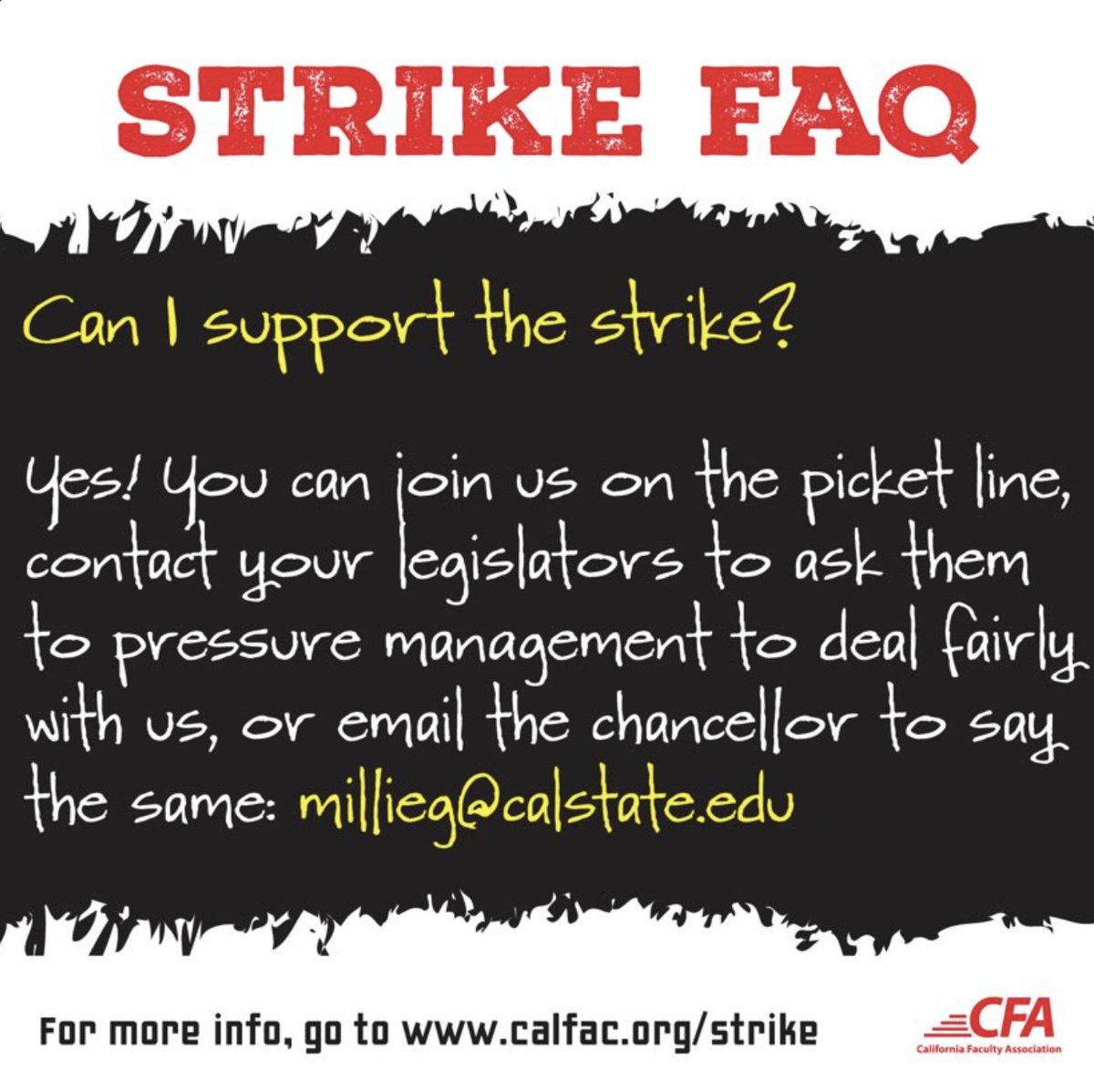 CFASF's tweet image. Students, come join us on the picket line at your campus. Students and faculty together are unstoppable!

#CFAFacultyRising #RaisetheFloor #CFA4Faculty #RespectUsPayUs #DoBetterCSU #CFAonStrike #UnionPower #ibtlocal2010 #solidarity #solidarityseason