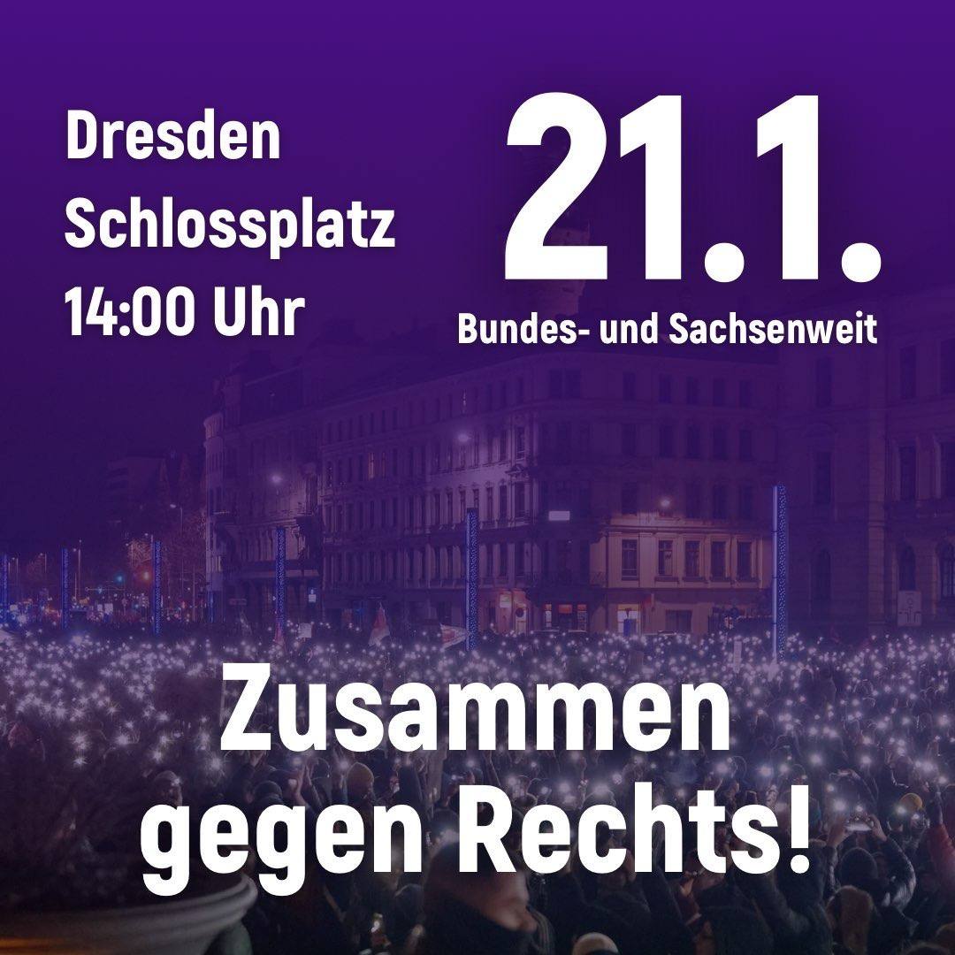 Steh auf, #Dresden! Lasst uns gemeinsam ein starkes Zeichen gegen Rechts setzen – für eine demokratische Welt, in der Vielfalt und Menschlichkeit zählen. Du bist wichtig! Deine Stimme ist wichtig! 

Raff dich auf und sei dabei!
#Demo #GemeinsamGegenRechts #fckAfD #LAUTgegenRechts