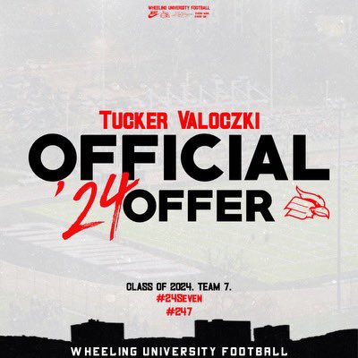 tuckerval60's tweet photo. Blessed to receive an offer from @Coach_JEmerich to Wheeling University! Thank you for the opportunity to play football at the next level! #AGTG https://t.co/3eOd8aiau5
