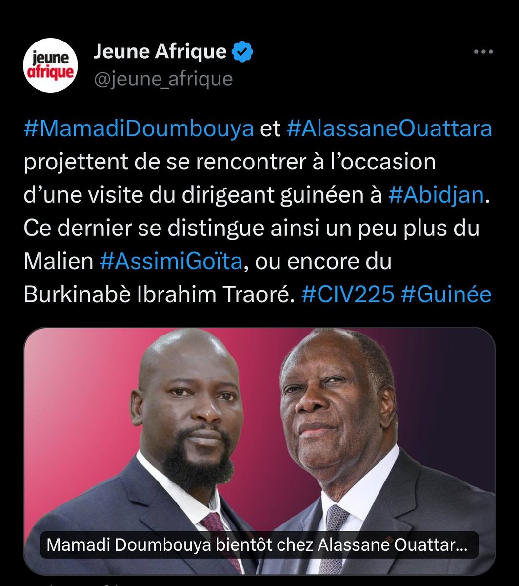 DelphineSankara's tweet photo. 🔴Guinée🇬🇳/Côte d'Ivoire🇨🇮 !

Ce torchon @jeune_afrique méprise le Burkina🇧🇫 et le Mali🇲🇱 en considérant une visite du Légionnaire #Mamady_Doumbouya comme un évènement particulier.

Si vous pensez que c'est à travers #Doumbouya que la junte Française🇫🇷 aura encore accès à l'AES, https://t.co/uaLSQZA62R