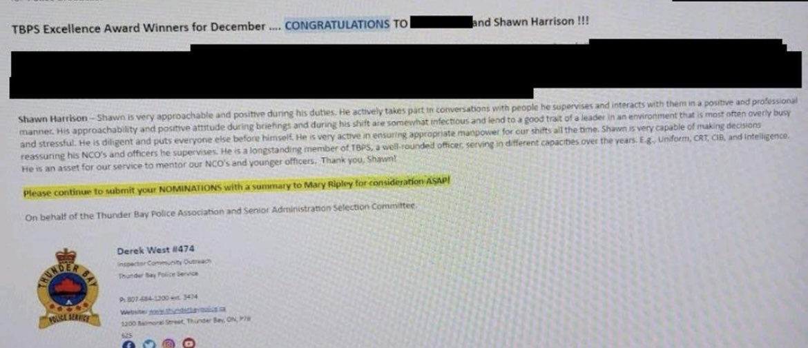 JonSThompson's tweet photo. The appeal’s failure comes on the heels of TBay Police naming Harrison for one of two “Excellence Awards for December.”
The award summary calls him “an asset for our service to mentor our NCOs and younger officers.” https://t.co/PiABNLJ8cM