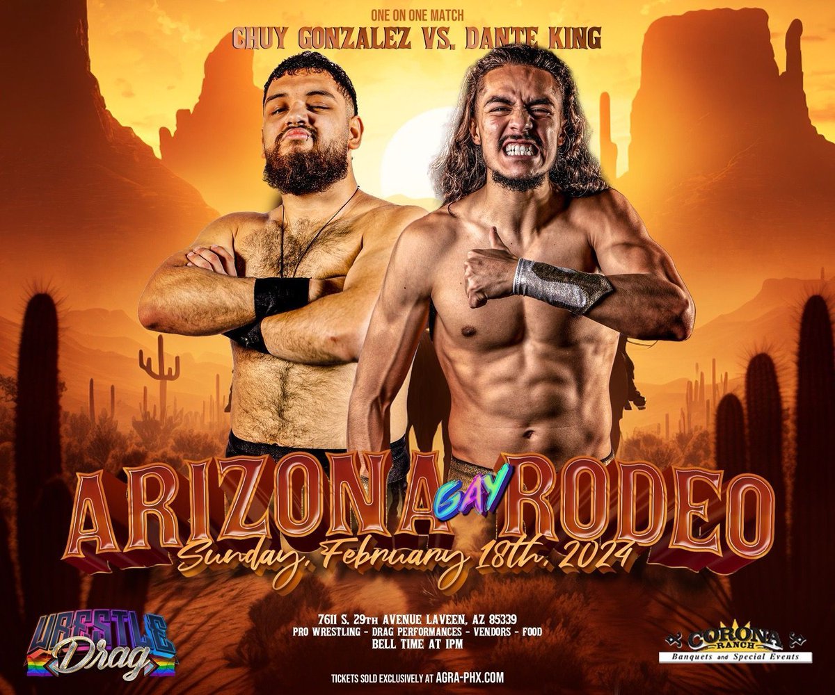 wrestledrag's tweet photo. 🚨MATCH ANNOUNCEMENT🚨

Battle of the rising stars! 🤩

Chuy Gonzalez and Dante King both have bright futures ahead of them, there’s no doubt! But only one can come out victorious at the Rodeo! 😤

Get your tickets! 🫵 https://t.co/AGxfRlLF1I