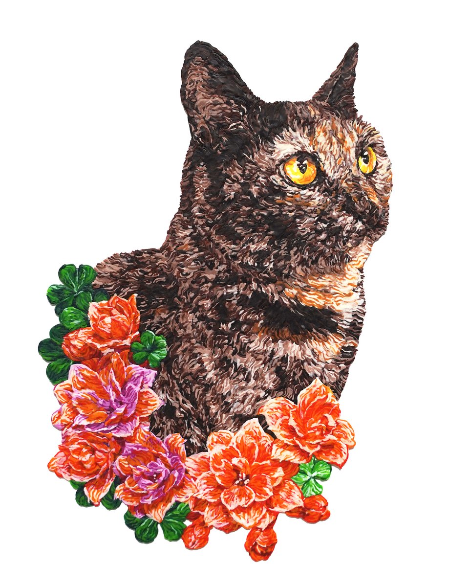 「粘土でつくった サビ猫さん 完成しました!!今回の作品は たすかふぇ様(ゆたか動」|西浦 康太のイラスト