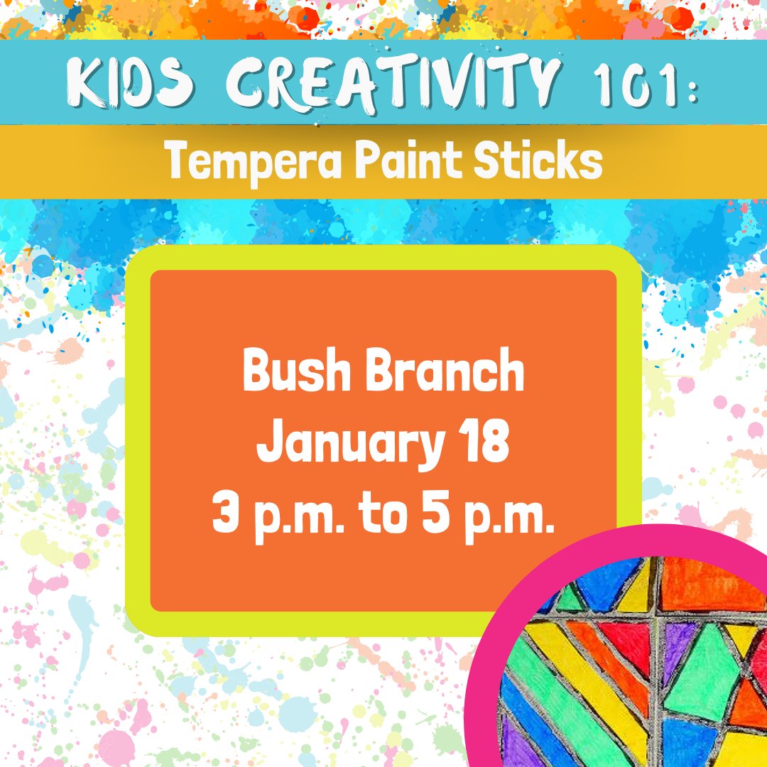 sttammanylib's tweet image. 🖌️Children 8 to 11 are invited to join us for a painting party tomorrow at the Bush Library with tempera paint sticks from 3 p.m. to 5 p.m. We will create abstract art with fun and easy to use tempera paint sticks. No registration needed. 🎨
#SmallBranchFun  #ArtattheLibrary