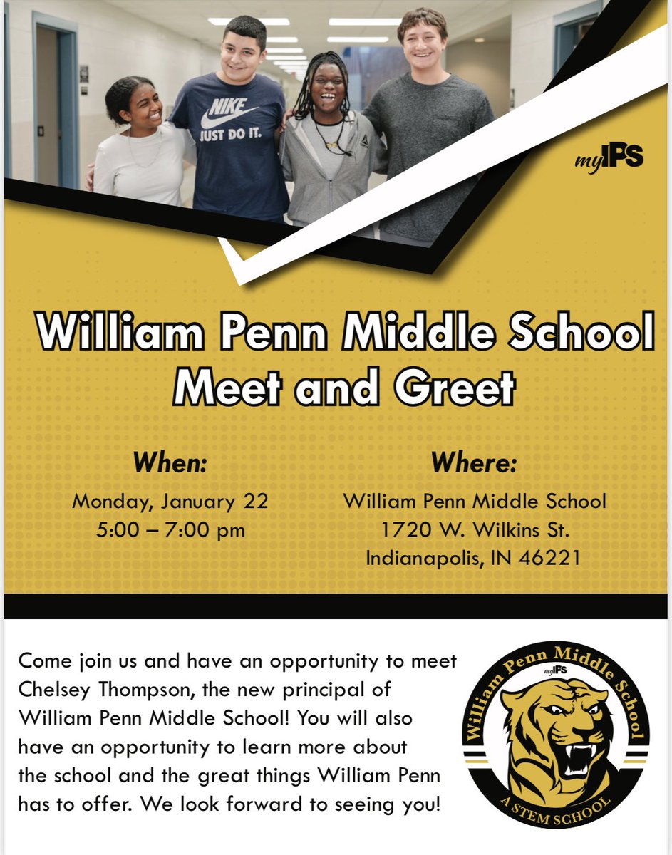 IndyChelsey's tweet photo. There’s a new addition to the Indy public middle school landscape—William Penn Middle School: A STEM School. In addition to robust STEM curriculum…band, choir, orchestra, art, foreign language—we’ve got it all! Come visit Monday from 5-7pm; check us out! #choosePenn #myIPS https://t.co/PYHeujcqLB