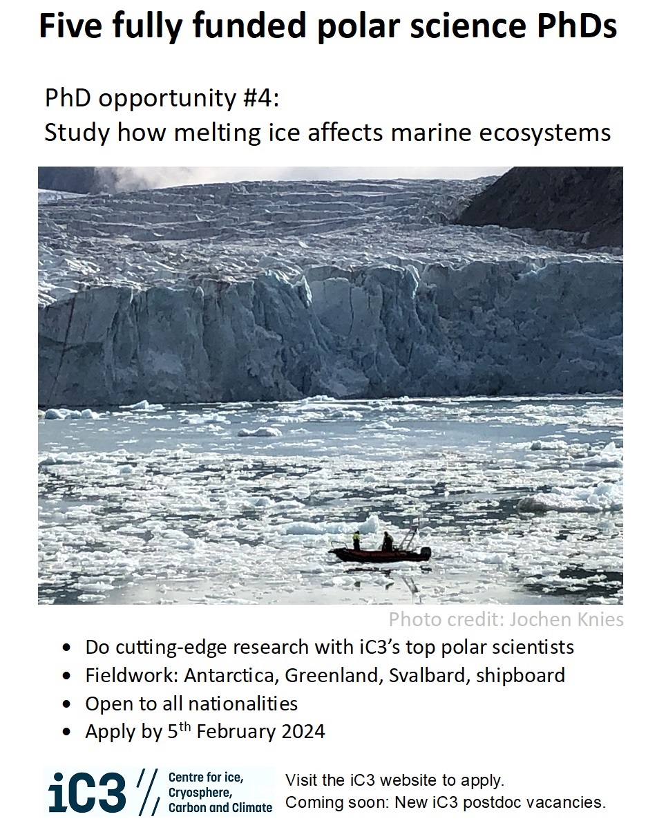 @CF_Conf Fully funded PhD opportunity with the new iC3 polar research centre in Tromso:

'Study how marine ecosystems and ocean circulation responded to changing glacial ice dynamics on Svalbard and Greenland over the last two centuries'

ic3.uit.no/job/phd-opport… #OceanJobs
