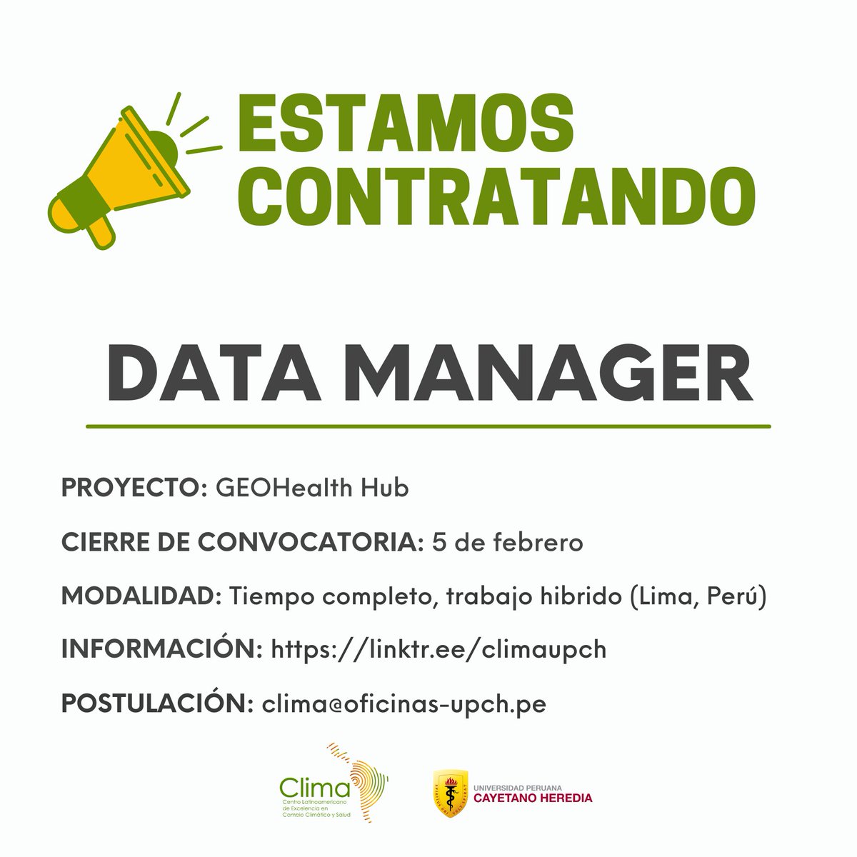 ClimaUpch's tweet photo. ¡Estamos contratando! Únete al equipo de #GeoHealth Hub y contribuye en su proyecto de salud ambiental. 

👉 Todos los detalles y el proceso de postulación te esperan aquí: https://t.co/5AhdDCIWZh https://t.co/zHw2BBJidL