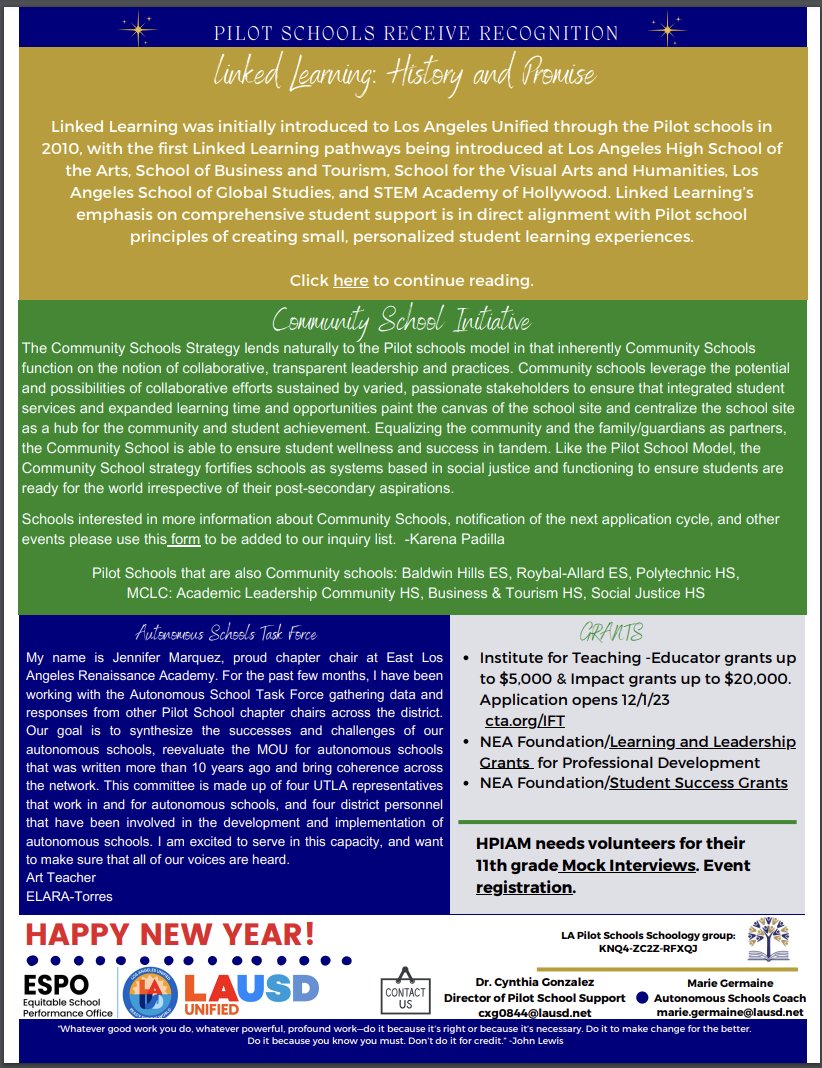 ESPO LAUSD (@espolausd) on Twitter photo 🍎 Dive into the 4th edition of our newsletter, featuring insights on the District's Pilot School program and captivating narratives from diverse stakeholders. 📚✨ #EducationMatters #Newsletter #PilotSchools #EducatorCommunity #teacherpoweredschools <a href="/PilotSchoolsLa/">Pilot Schools LA</a> 🍎 Dive into the 4th edition of our newsletter, featuring insights on the District's Pilot School program and captivating narratives from diverse stakeholders. 📚✨ #EducationMatters #Newsletter #PilotSchools #EducatorCommunity #teacherpoweredschools <a href="/PilotSchoolsLa/">Pilot Schools LA</a>