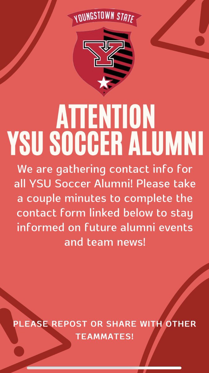 YSU Soccer Alumni!!! Stay up to date with future alumni events and team events. CLICK THIS LINK TO FILL OUT THE FORM 🐧🐧🐧 forms.office.com/r/kgqJMnhdn3