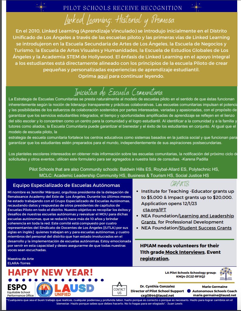 ESPO LAUSD (@espolausd) on Twitter photo 🍎 Sumérgete en la 4ta edición de nuestro boletín, destacando información sobre el programa de Escuelas Piloto del distrito y narrativas cautivadoras de diversos participantes. 📚✨ #EducaciónImportante #Boletín #EscuelasPiloto #ComunidadEducativa <a href="/PilotSchoolsLa/">Pilot Schools LA</a> 🍎 Sumérgete en la 4ta edición de nuestro boletín, destacando información sobre el programa de Escuelas Piloto del distrito y narrativas cautivadoras de diversos participantes. 📚✨ #EducaciónImportante #Boletín #EscuelasPiloto #ComunidadEducativa <a href="/PilotSchoolsLa/">Pilot Schools LA</a>