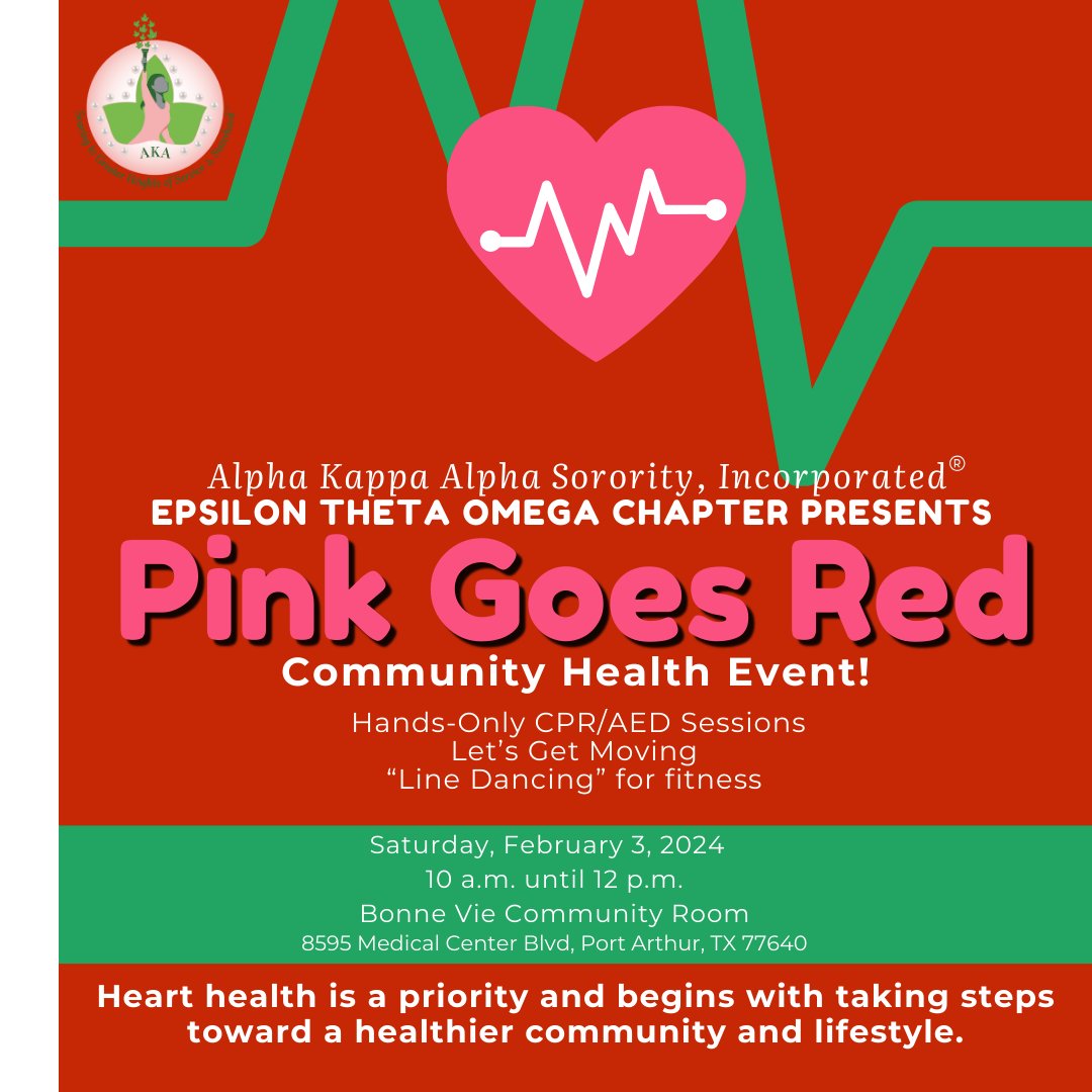 eto_aka's tweet photo. Did you know that 59% of African-American women aged 20 and above have cardiovascular disease? Help us spread awareness and encourage heart health by joining us at the Pink Goes Red Community Health Event. 

#SoaringWithAKA  #PinkGoesRed #AKAETO #WeAreSouthCentral #AKA1908 https://t.co/3IeK6fD2BN