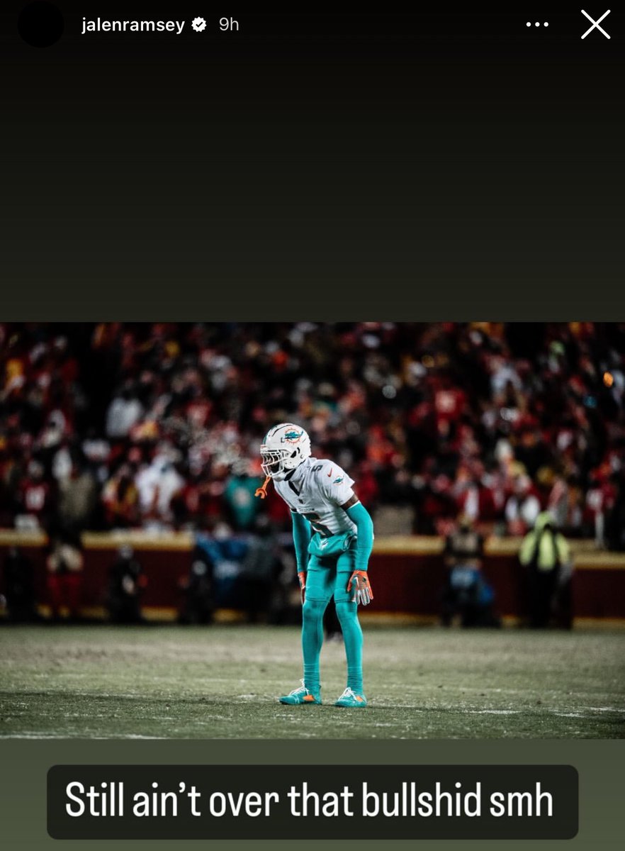 FinsXtra's tweet image. 📲 Jalen Ramsey on Instagram: “Still ain’t over that bulls—t smh.” (@jalenramsey) #FinsUp