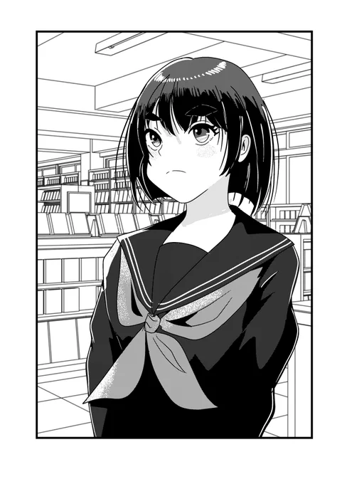 太眉っ娘の モノトーン練習その❷ #黒髪ボブ #ipadpro #manga #japanesegirl #太眉 #セーラー服