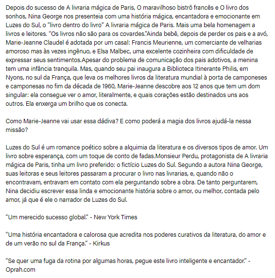 DocurasDaVida's tweet photo. 📚 Indicação de Livro 📚
"Luz do Sul" de Nina George, este é o livro dentro do livro "A Livraria Mágica de Paris", também outra excelente leitura para quem ficar interessado
A história é contada pelo "Amor" que nos faz pensar na vida com aquele quê de esperança...
+
~TiaPudim https://t.co/28Y7VD2tog