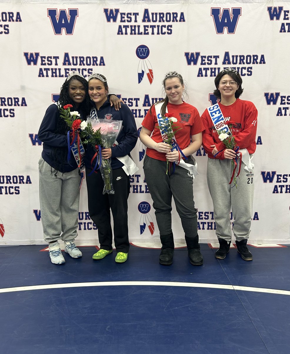 WA_GirlsWrest's tweet photo. Thank you so much to our seniors Allina, Ionicca, Aberdeen, and Izee who have all grown the sport of girls wrestling at West Aurora! True pioneers! And congrats to all of them winning tonight! https://t.co/QmBiTs8vS8