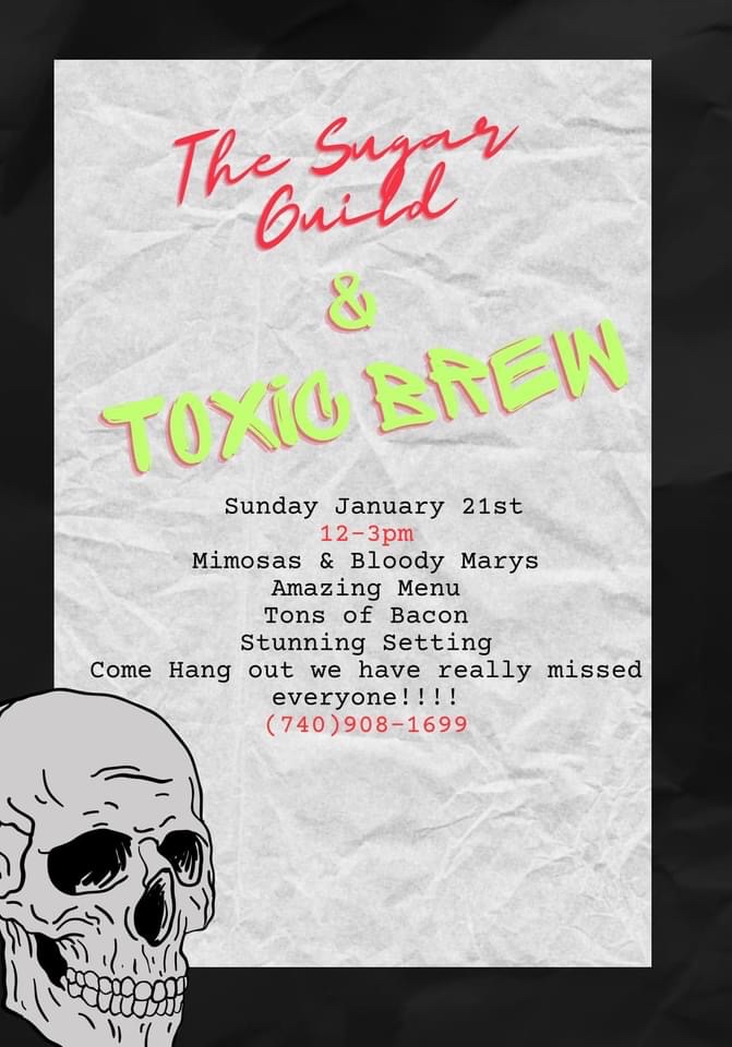 ToxicBrewCo1's tweet photo. Sugar Guild's taking over Toxic Sun at noon with this amazing brunch menu We'll have Breakfast Mules, Mimosas, Bloody Marys, and our usual lineup of brews &amp; cocktails on tap. We also have a lineup of n/a brews from @athleticbrewing @originalsincider @urban.artifact &amp; N/A THC cans https://t.co/d3OdPr7DZH