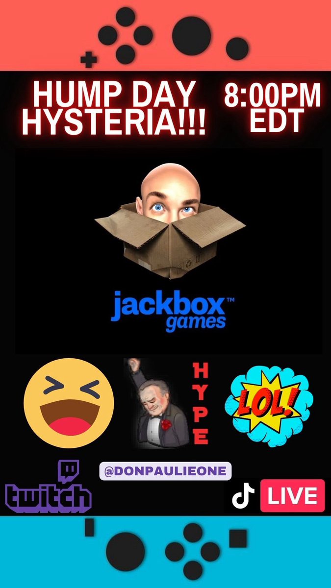 If there was ever a day we needed a good laugh to forget our troubles, today would be that day. 8pm EST. See you soon!

#Twitch #TwitchStreamers #youtube #YouTubeLive #TikTokLIVE #streamer #gamer #playswithviewers #funny #partygames #jackboxpartypacks #smallstreamersupport