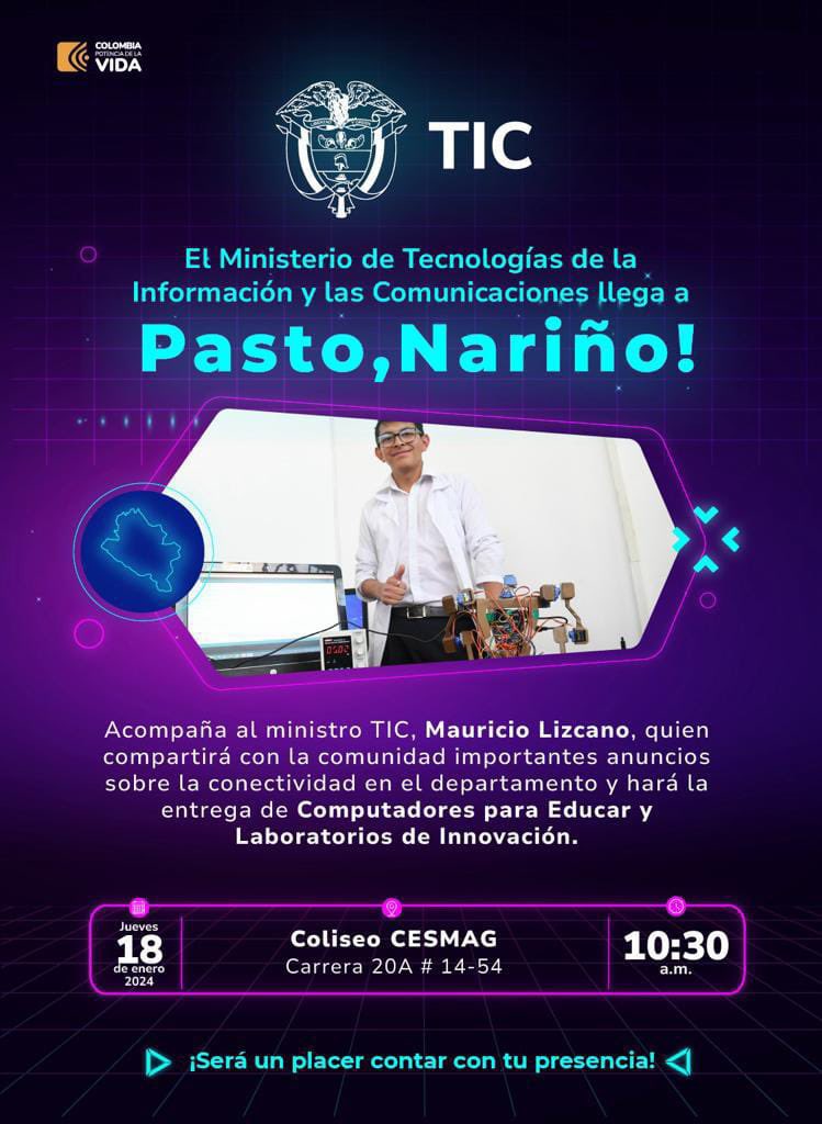 dlb_pasto's tweet image. Entrega de #computadores para educar y laboratorios de innovación se anuncia por parte de @Ministerio_TIC mañana en #Pasto