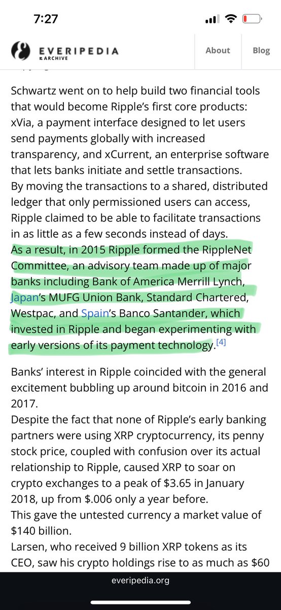 🔥 Ripple involved with the big banks back in 2015…

“As a result, in 2015 Ripple formed the RippleNet Committee, an advisory team made up of major banks including Bank of America Merrill Lynch, Japan's MUFG Union Bank, Standard Chartered, Westpac, and Spain's Banco Santander,…