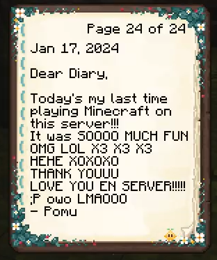 softeeya's tweet photo. pomu's last diary entry 😭 https://t.co/8ZAnI7MMCZ