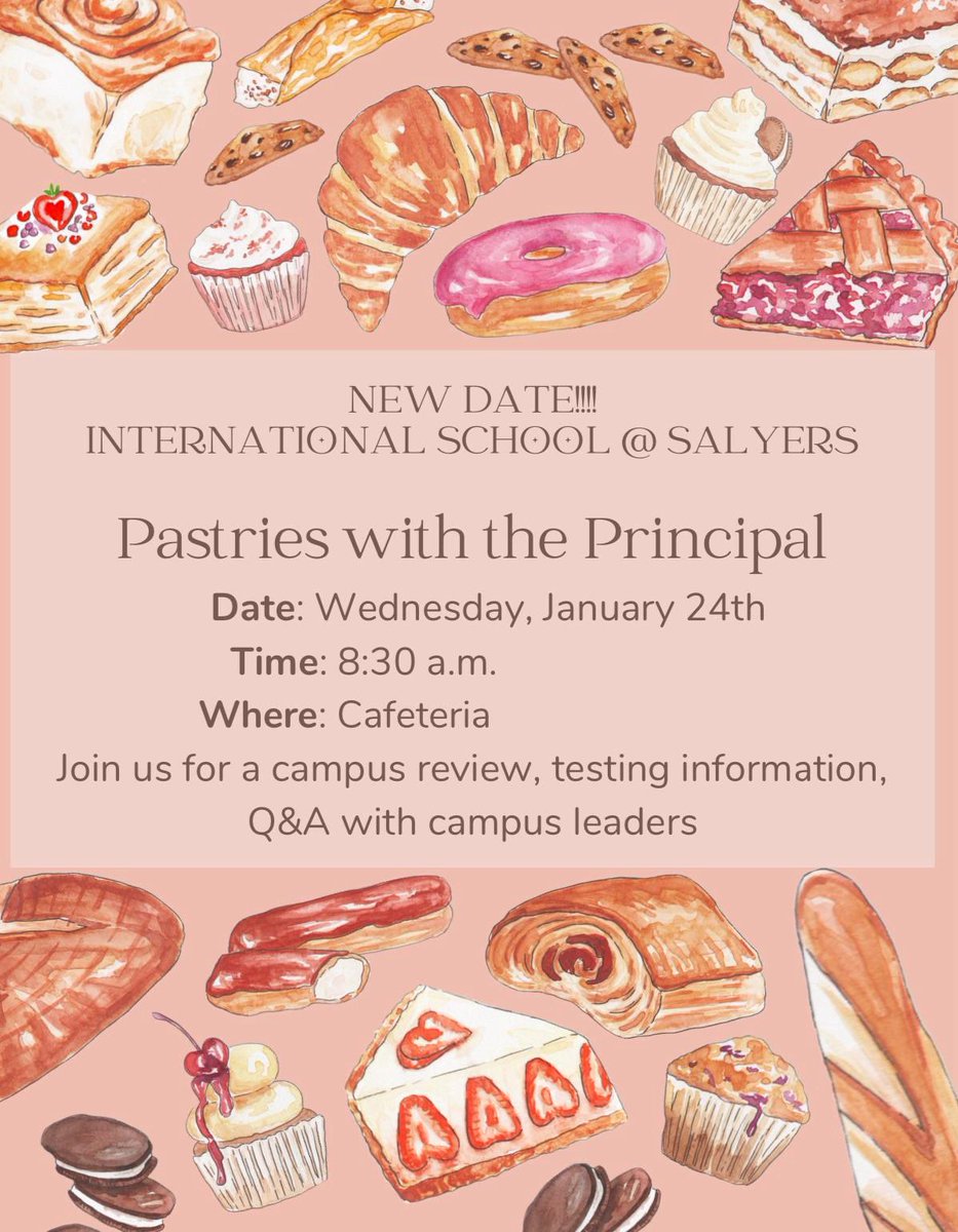 LanorisDCasey's tweet photo. You invited to join @SalyersElemCubs for Pastries with Parents Thursday, January 24th #WeAreSpringISD #SalyersCubs #Unstoppable #CubPrideIsHardToHide ๐๐ฏ๐ @SpringISD_Super @TasheenaTG @SpringISD https://t.co/TCpYRX1D0O
