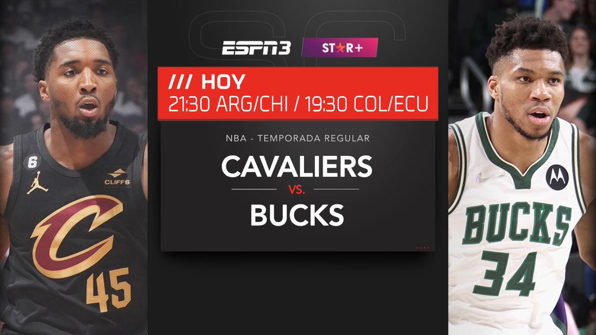 PosteBajo23's tweet photo. 🚨AHORA🚨

🏀 #NBA | @Bucks (#FearTheDeer) vs. @cavs (#LetEmKnow)
🎙 Relator: @MiguelAngelBris
🎙 Comentarista: @EitanBenezra
📺 #ESPN3 Sur | #ESPNExtra Norte
21:30 🇦🇷🇺🇾🇨🇱🇵🇾
20:30 🇧🇴🇻🇪🇩🇴
19:30 🇨🇴🇵🇪🇪🇨🇵🇦
18:30 🇳🇮🇬🇹🇸🇻🇨🇷🇭🇳🇲🇽
💻📱 @StarPlusLA
🤳 #NBAxESPN - #NBAWednesday
Dale RT 🔃 https://t.co/OSRXgscYTh