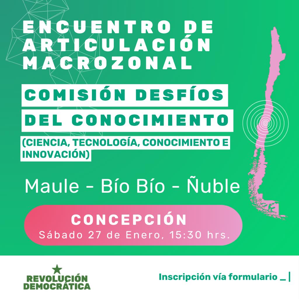 📢Atención❗
Desde nuestra Comisión Nacional Desafíos del Conocimiento de Revolución Democrática, invitamos a militantes y adherentes a las ideas de RD, a un Encuentro de Articulación Macrozonal (Región de Maule, Bio-Bio, Ñuble)...