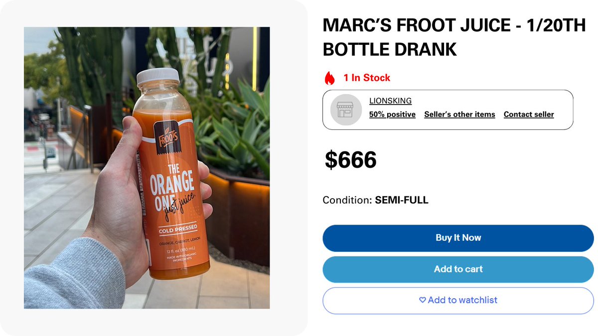 deBayOnSolana's tweet photo. @marccolcer @frootsnft Marc only swallowed a mouthful and the rest of the juice is for sale. $ebay https://t.co/8po96UnuK1
