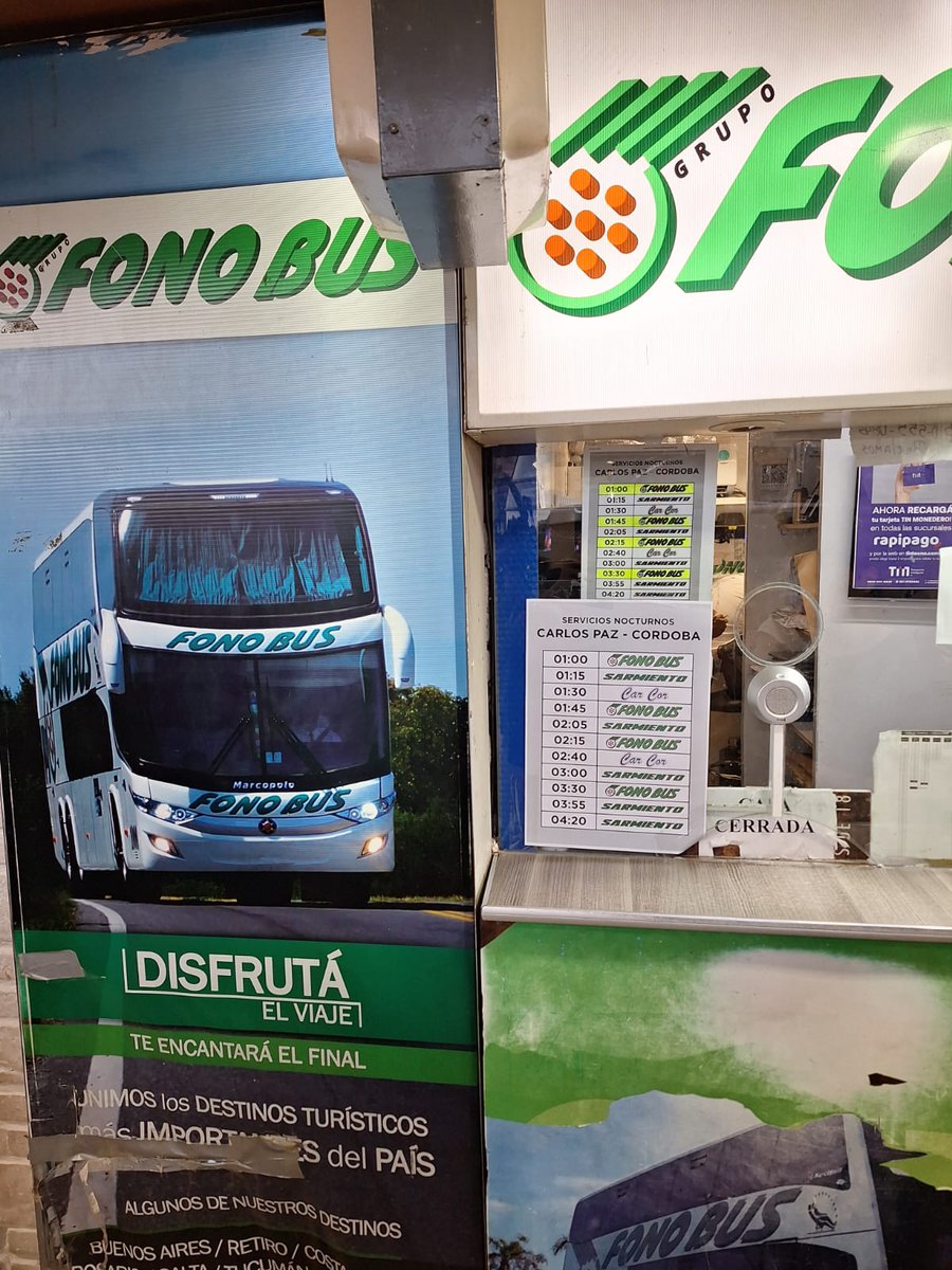 TransporteCbaOk's tweet photo. 📣 #InfoDeServicio
En la Terminal de Ómnibus de Carlos Paz hay servicios nocturnos de transporte interurbano para que turistas y visitantes viajen a la ciudad de Córdoba de manera segura.
👉 Podés encontrar los horarios en las boleterías de:
🚍 #Fonobus
🚍 #Sarmiento
🚍 #CarCor https://t.co/VEnMfRt5zP