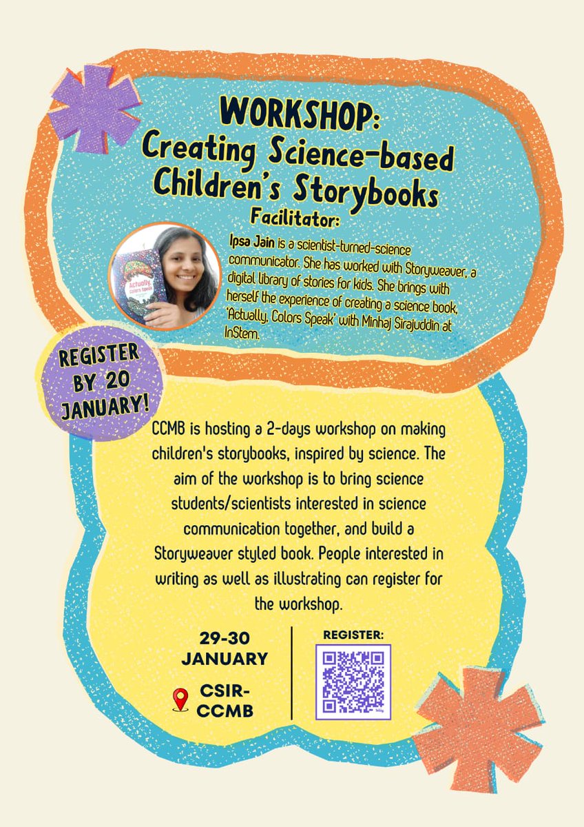 Science communicators, writers and illustrators, here is something very exciting coming your way. @ipsawonders will conduct a 2-days workshop taking you through the process of making science-based children's storybooks. Register here by 20 Jan: scitales.ccmb.res.in/workshop-creat… #scicomm