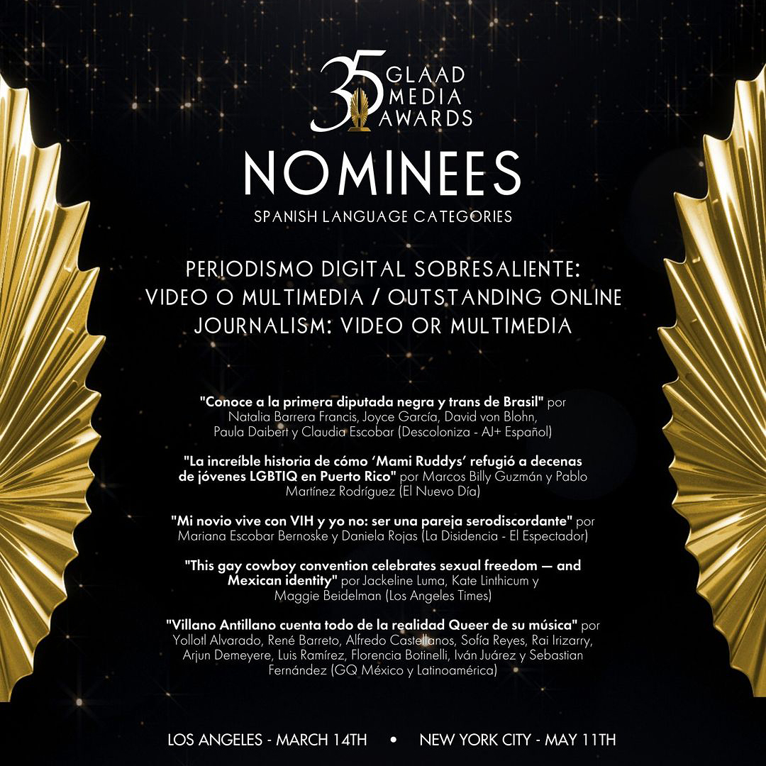 Feeling proud! Soy una bolita de amor derretida de agradecimiento. El reportaje multimedia "En la casa de Mami Ruddys", publicado en <a href="/ElNuevoDia/">El Nuevo Día</a> , es nominado a los #GLAADawards . Thank you, <a href="/glaad/">GLAAD</a> ! Ruddys, desde el más allá, espero que estés sonriendo. Sigues siendo grande.