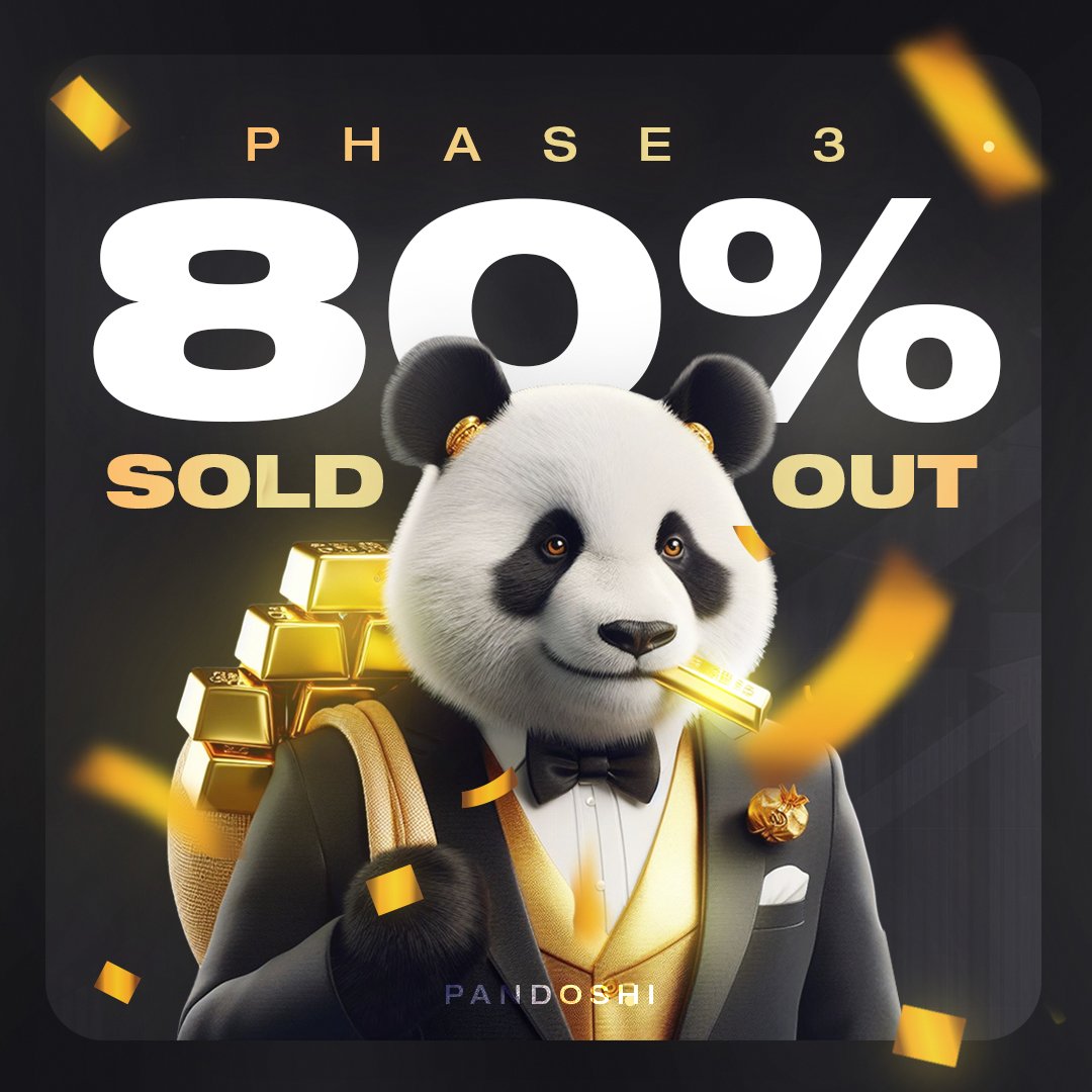 PandoshiDeFi's tweet image. 🚀 Presale Update 🚀 
 
Phase 3 is 80% complete and selling out quickly. Pandoshi community is expanding every day, and your support has been crucial and greatly appreciated. Thank you for being with us! Joining and supporting #Pandoshi means backing decentralized finance,…