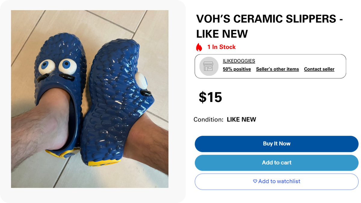 deBayOnSolana's tweet photo. 🚨New Listing Alert:    

Exclusive, limited-edition, glass croc slippers, recently listed by @vohvohh. Size 14 in Men's. May include leg and ankle hairs.

We appreciate you for choosing $ebay for all your degenerate marketplace needs. https://t.co/WiJA0uisTW