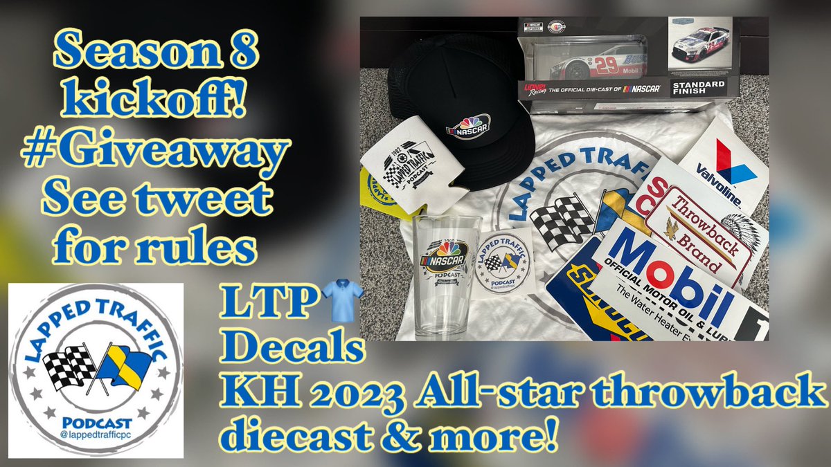 lappedtrafficpc's tweet photo. #Giveaway #GiveawayAlert 

Rules
#RETWEEET &amp; #Follow
@lappedtrafficpc 
@3CroudCatering 
@DiningDetPod 

Winner chosen when handles have 500 followers each! 

1st show of season 8 &amp; 2024 season will drop week of Jan 29th working on a few guests #NASCAR #podcast https://t.co/c1XNulkfod