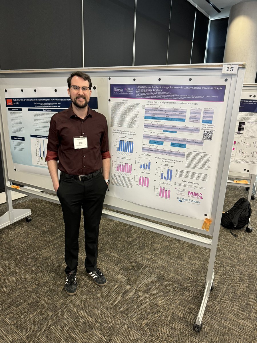 MID PhD Students, Jana Gomez, Jesus Duran Ramirez, & Shane Cristy, presenting their work on the 1st day of the Gulf Coast Consortia Antimicrobial Resistance Conference!  #WeAreGSBS