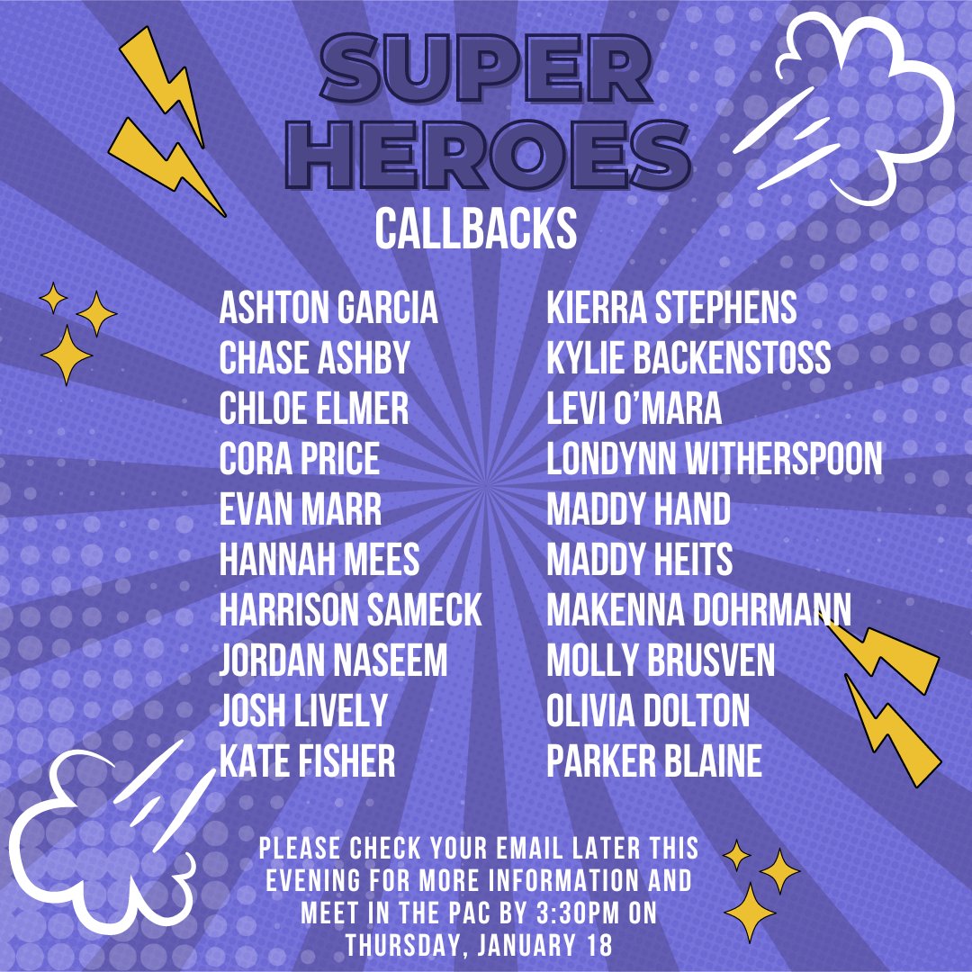 LHS__Thespians's tweet photo. One Act &amp; Reader's Callback Lists. Please see your email later this evening for more information, and we'll see you in the PAC by 3:30pm tomorrow, Thursday, January 18! https://t.co/xfZiv9Q9y0