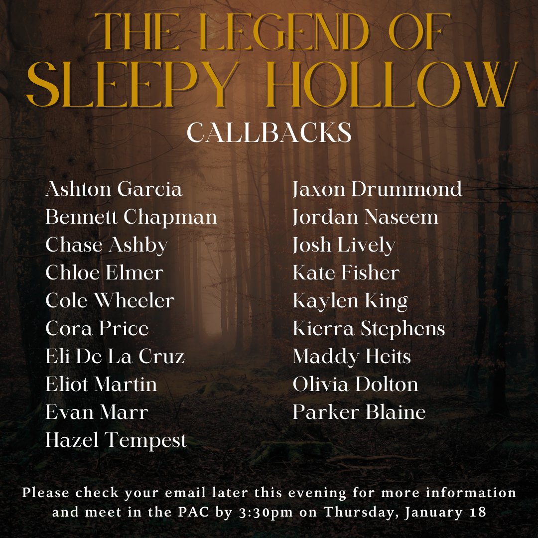 LHS__Thespians's tweet photo. One Act &amp; Reader's Callback Lists. Please see your email later this evening for more information, and we'll see you in the PAC by 3:30pm tomorrow, Thursday, January 18! https://t.co/xfZiv9Q9y0